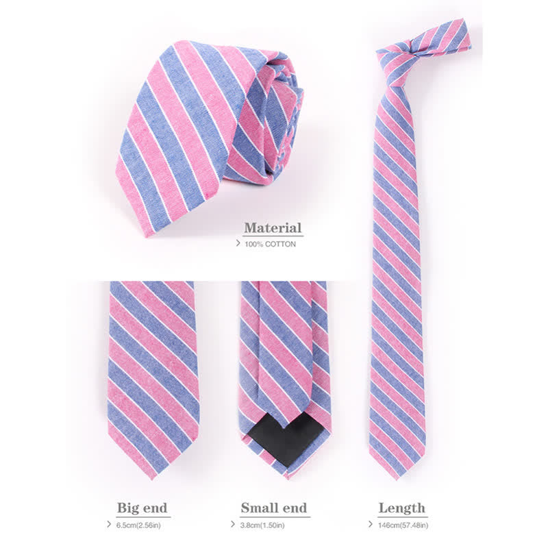 Corbata ajustada de algodón con estampado de cuadros y rayas frescas para hombre