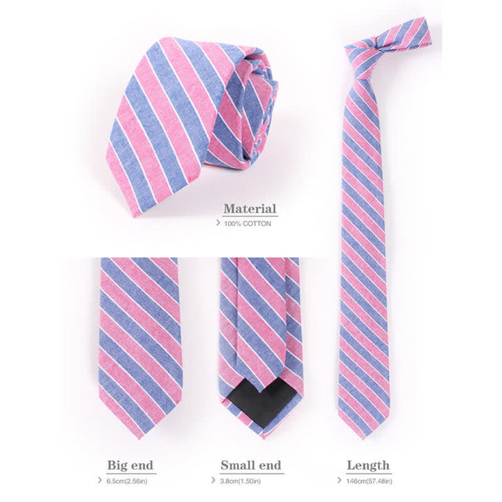 Corbata ajustada de algodón con estampado de cuadros y rayas frescas para hombre