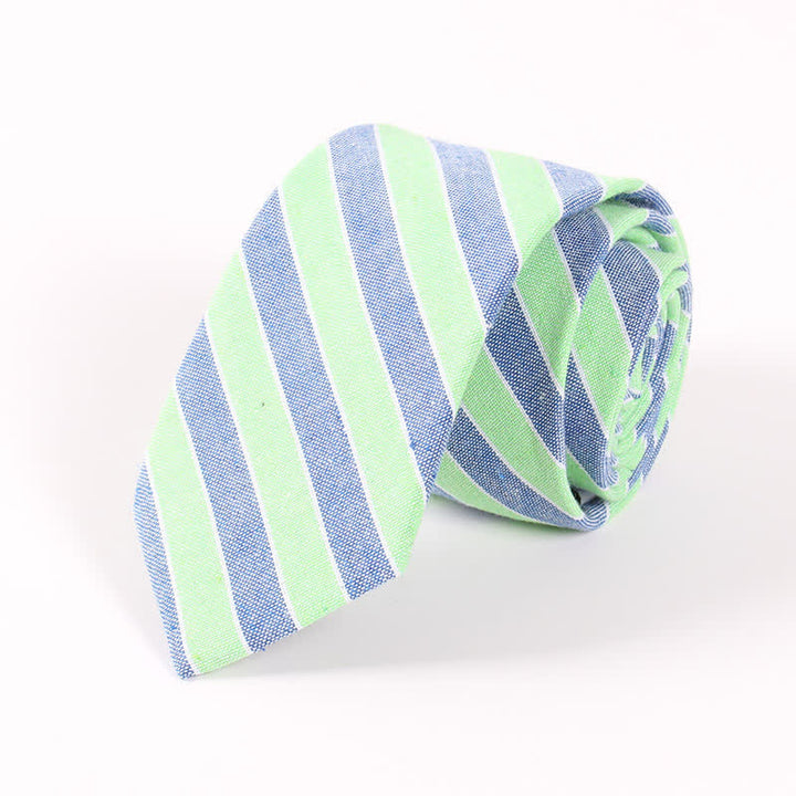 Corbata ajustada de algodón con estampado de cuadros y rayas frescas para hombre