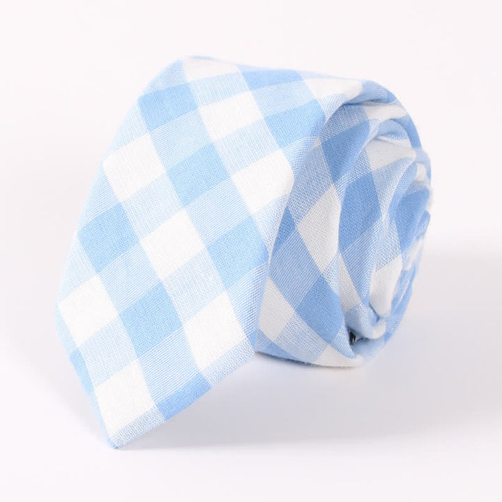 Corbata ajustada de algodón con estampado de cuadros y rayas frescas para hombre