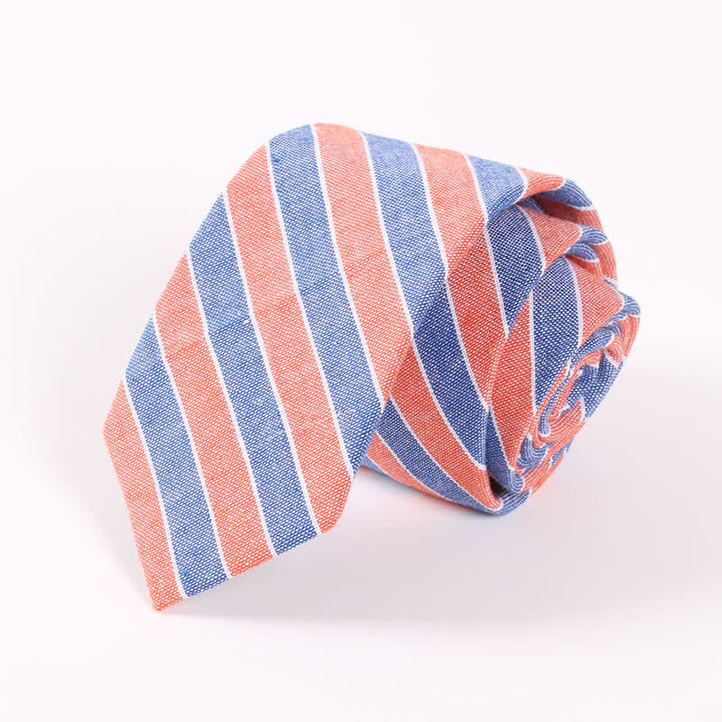 Corbata ajustada de algodón con estampado de cuadros y rayas frescas para hombre