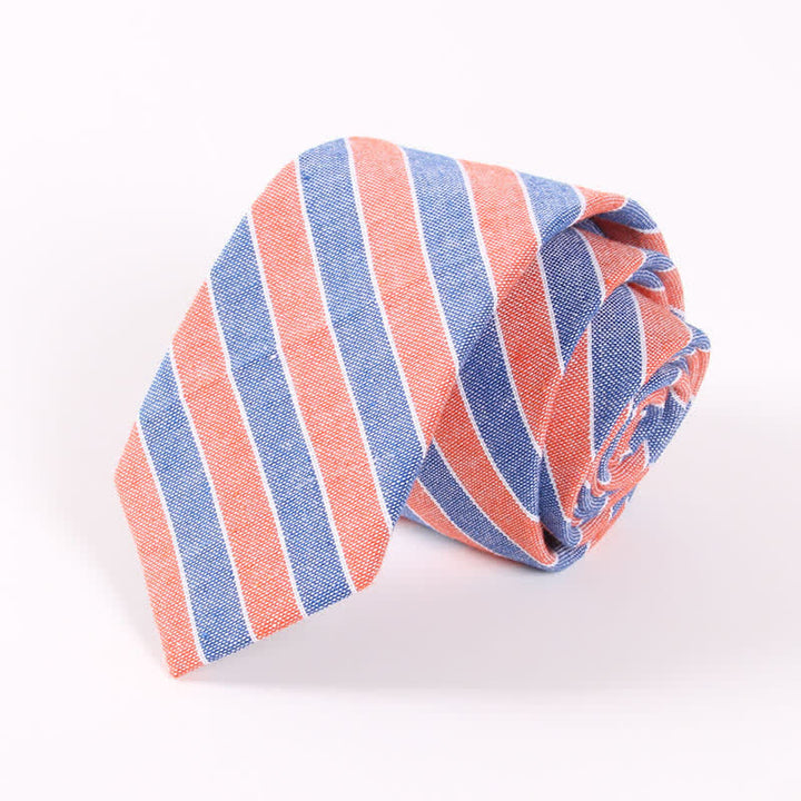 Corbata ajustada de algodón con estampado de cuadros y rayas frescas para hombre