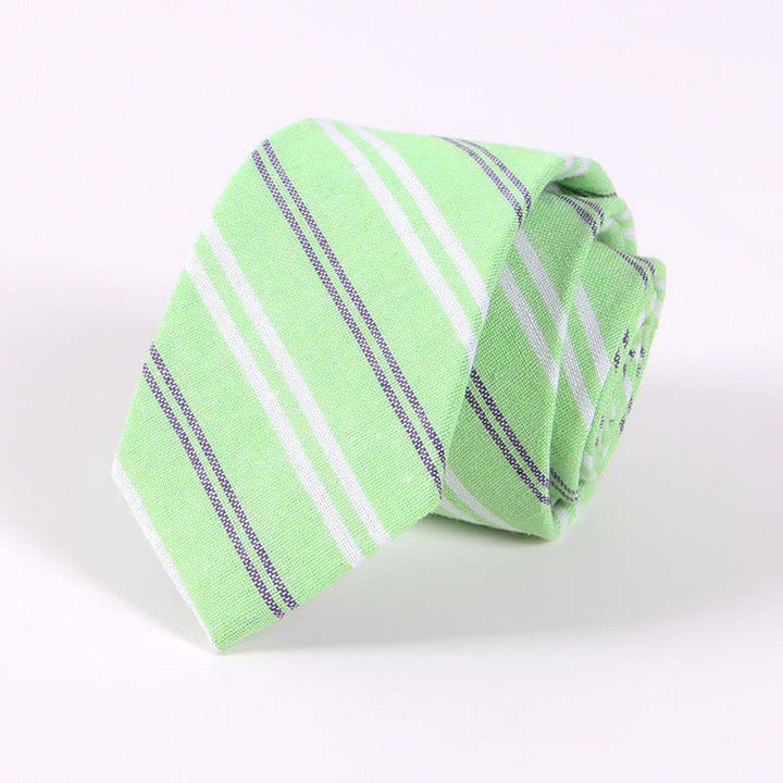Corbata ajustada de algodón con estampado de cuadros y rayas frescas para hombre