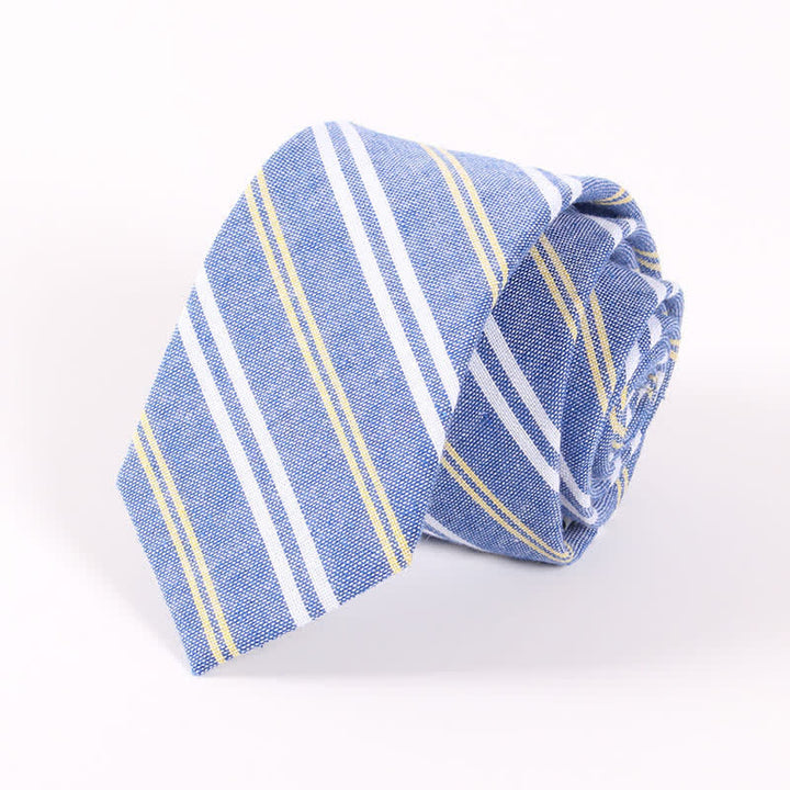 Corbata ajustada de algodón con estampado de cuadros y rayas frescas para hombre