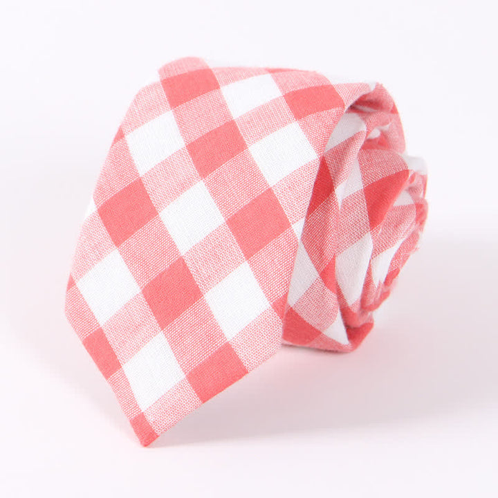 Corbata ajustada de algodón con estampado de cuadros y rayas frescas para hombre