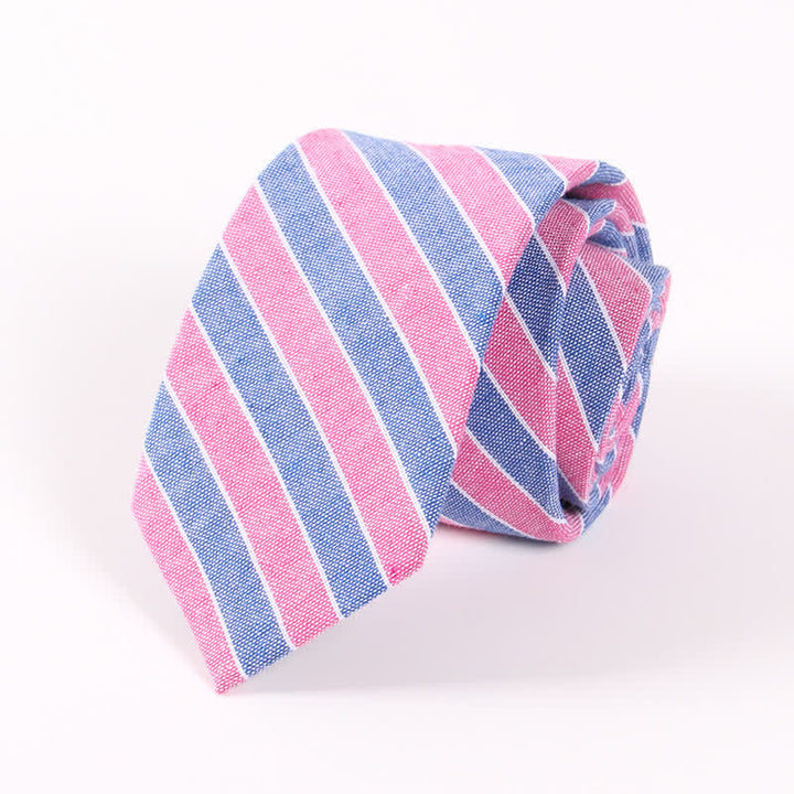 Corbata ajustada de algodón con estampado de cuadros y rayas frescas para hombre