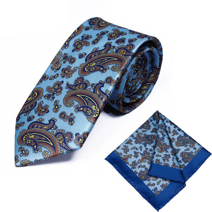 Conjunto de 2 corbatas y pañuelos con estampado geométrico de cachemira para hombre