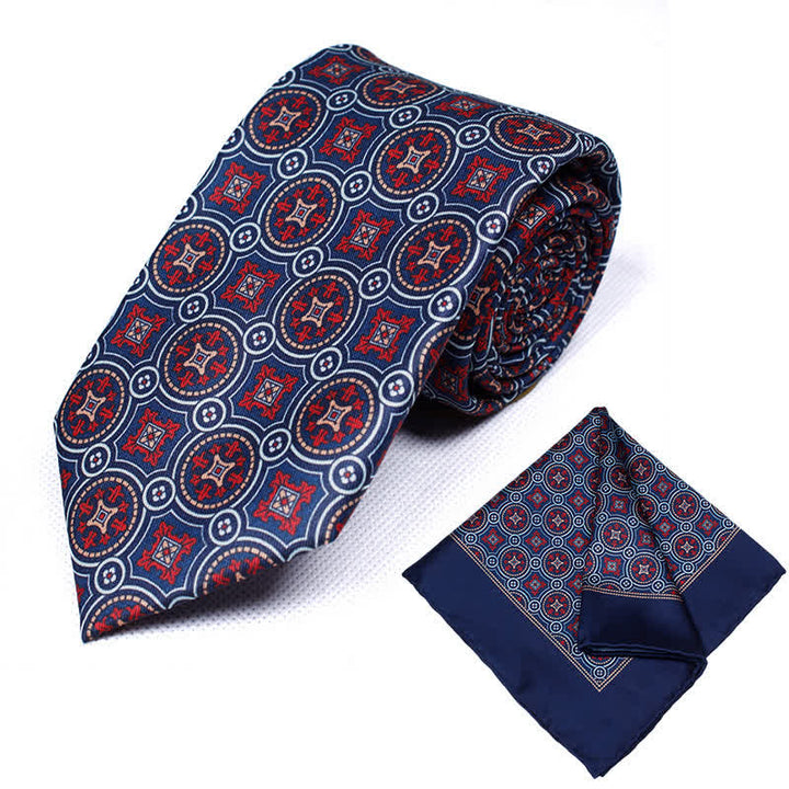 Conjunto de 2 corbatas y pañuelos con estampado geométrico de cachemira para hombre