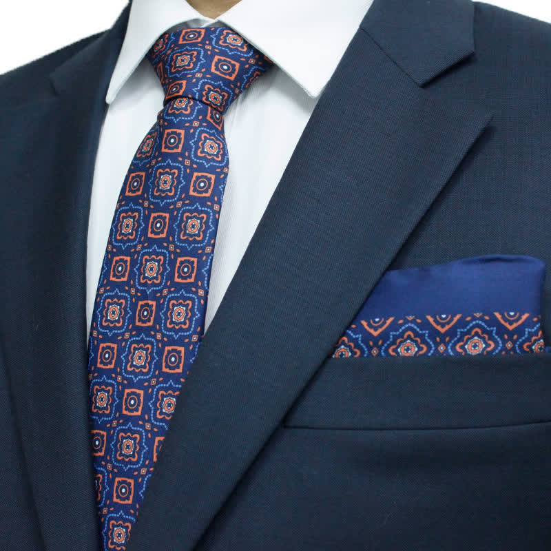 Conjunto de 2 corbatas y pañuelos con estampado geométrico de cachemira para hombre