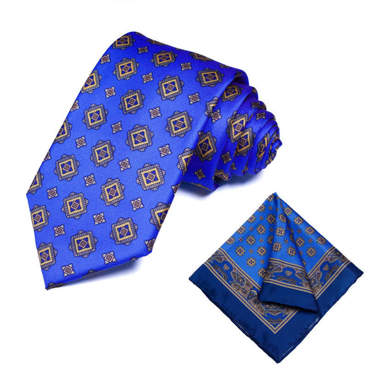 Conjunto de 2 corbatas y pañuelos con estampado geométrico de cachemira para hombre