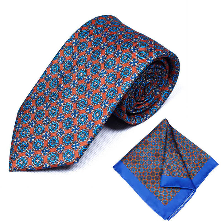 Conjunto de 2 corbatas y pañuelos con estampado geométrico de cachemira para hombre
