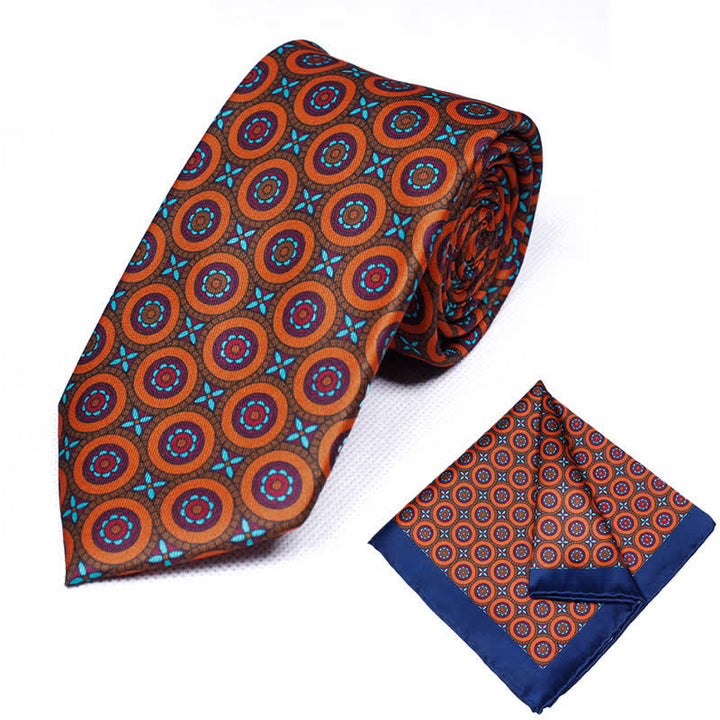 Conjunto de 2 corbatas y pañuelos con estampado geométrico de cachemira para hombre