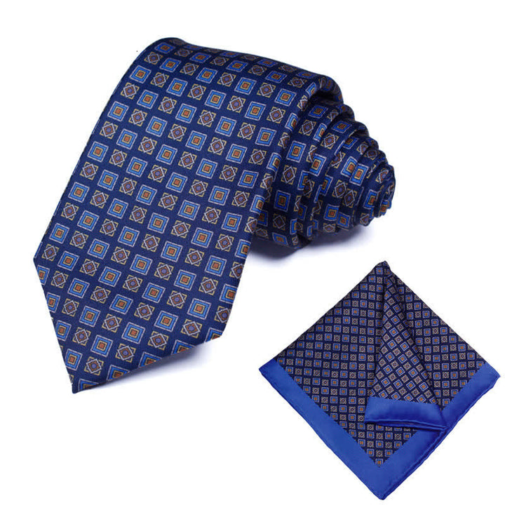 Conjunto de 2 corbatas y pañuelos con estampado geométrico de cachemira para hombre