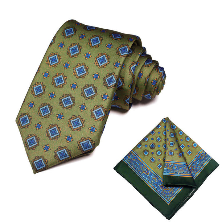 Conjunto de 2 corbatas y pañuelos con estampado geométrico de cachemira para hombre
