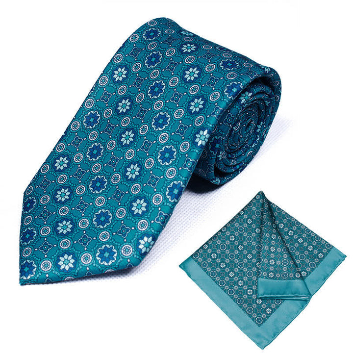 Conjunto de 2 corbatas y pañuelos con estampado geométrico de cachemira para hombre