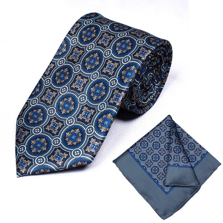 Conjunto de 2 corbatas y pañuelos con estampado geométrico de cachemira para hombre