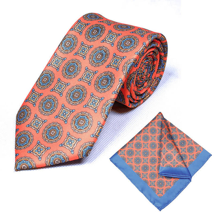 Conjunto de 2 corbatas y pañuelos con estampado geométrico de cachemira para hombre