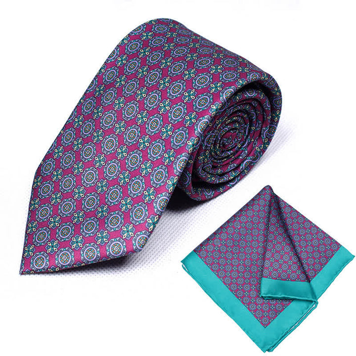 Conjunto de 2 corbatas y pañuelos con estampado geométrico de cachemira para hombre
