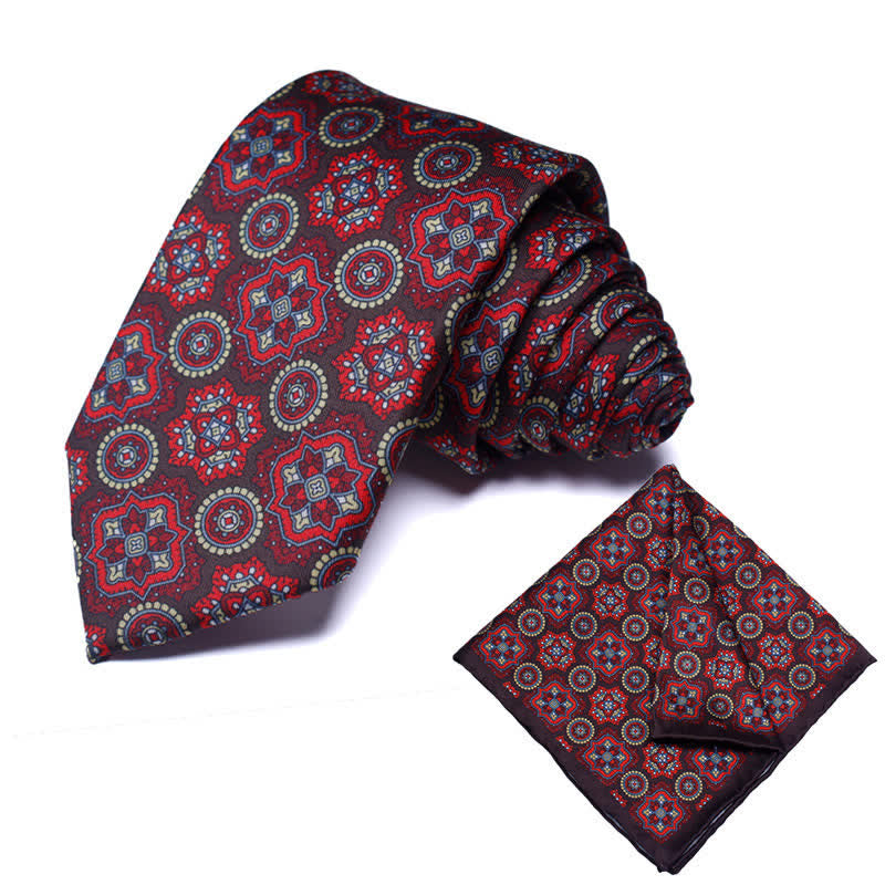 Conjunto de 2 corbatas y pañuelos con estampado geométrico de cachemira para hombre