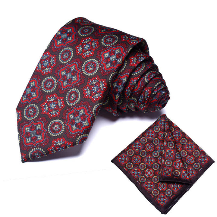 Conjunto de 2 corbatas y pañuelos con estampado geométrico de cachemira para hombre