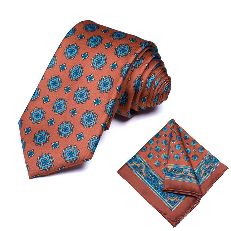 Conjunto de 2 corbatas y pañuelos con estampado geométrico de cachemira para hombre