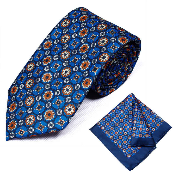 Conjunto de 2 corbatas y pañuelos con estampado geométrico de cachemira para hombre