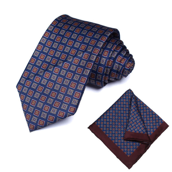 Conjunto de 2 corbatas y pañuelos con estampado geométrico de cachemira para hombre