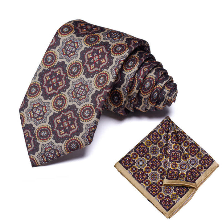 Conjunto de 2 corbatas y pañuelos con estampado geométrico de cachemira para hombre