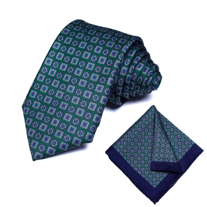 Conjunto de 2 corbatas y pañuelos con estampado geométrico de cachemira para hombre
