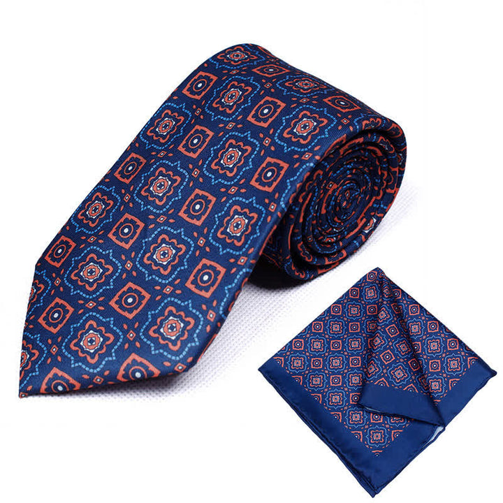 Conjunto de 2 corbatas y pañuelos con estampado geométrico de cachemira para hombre