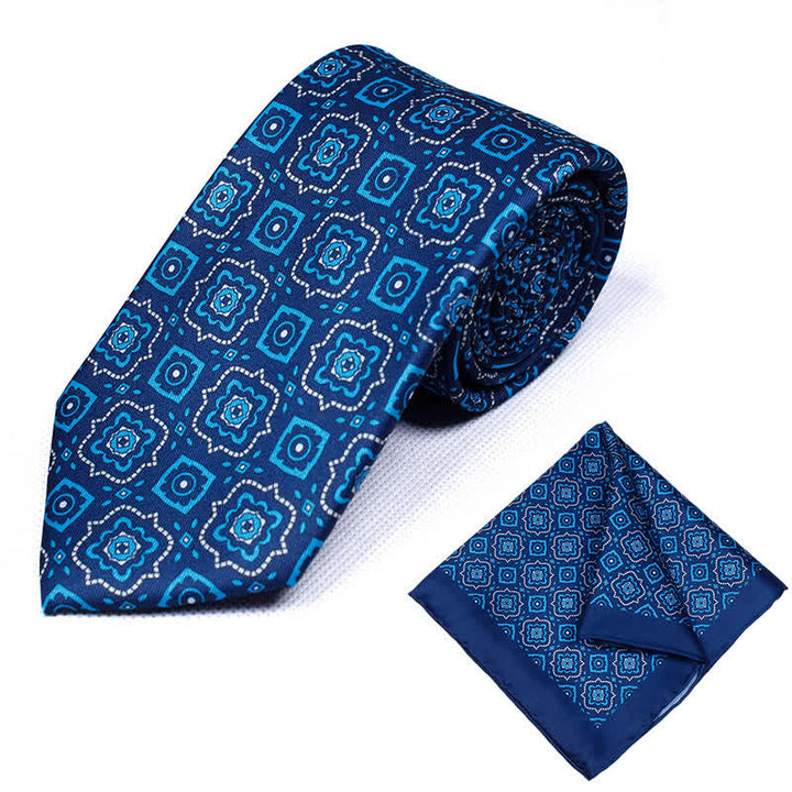 Conjunto de 2 corbatas y pañuelos con estampado geométrico de cachemira para hombre