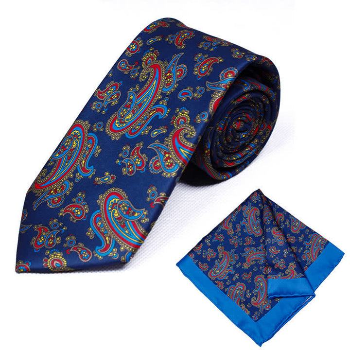 Conjunto de 2 corbatas y pañuelos con estampado geométrico de cachemira para hombre