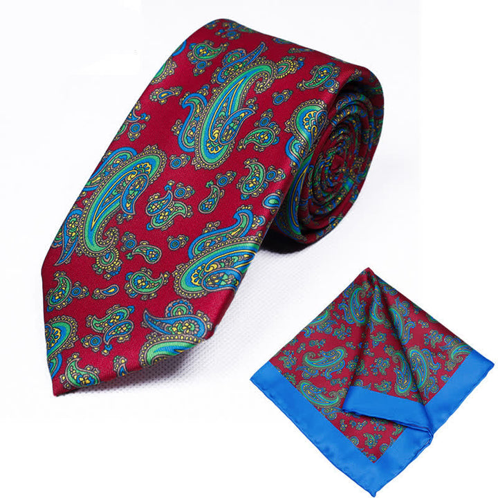 Conjunto de 2 corbatas y pañuelos con estampado geométrico de cachemira para hombre
