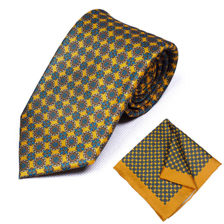 Conjunto de 2 corbatas y pañuelos con estampado geométrico de cachemira para hombre