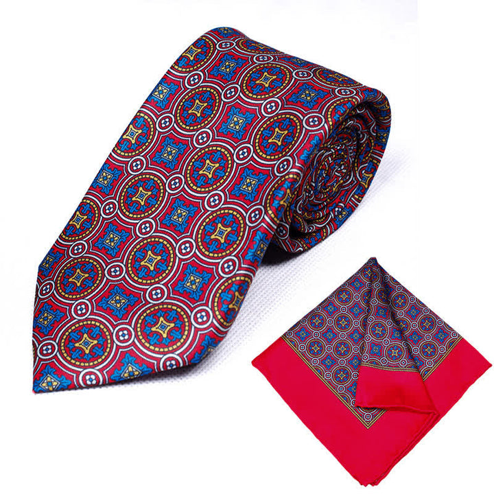 Conjunto de 2 corbatas y pañuelos con estampado geométrico de cachemira para hombre