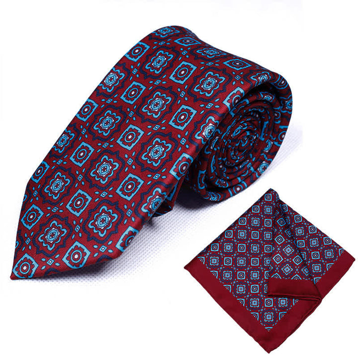 Conjunto de 2 corbatas y pañuelos con estampado geométrico de cachemira para hombre