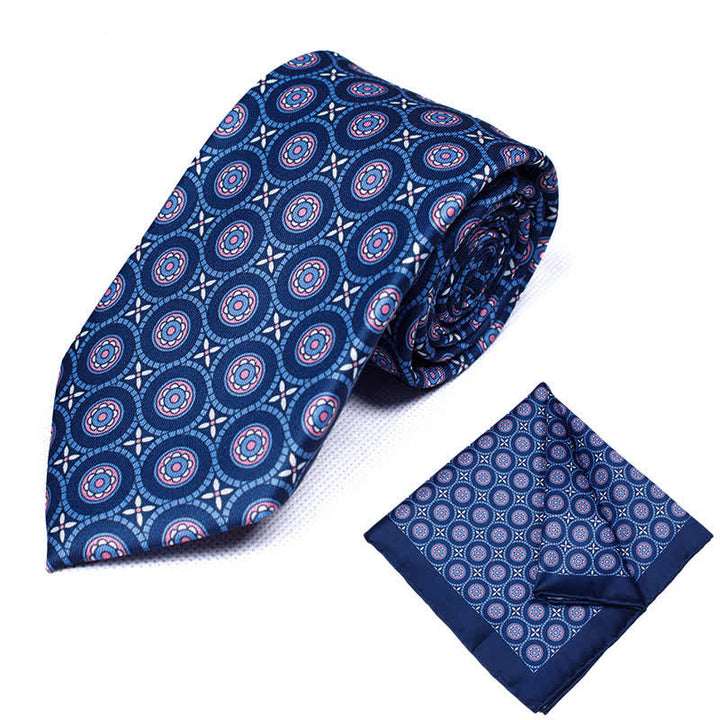 Conjunto de 2 corbatas y pañuelos con estampado geométrico de cachemira para hombre