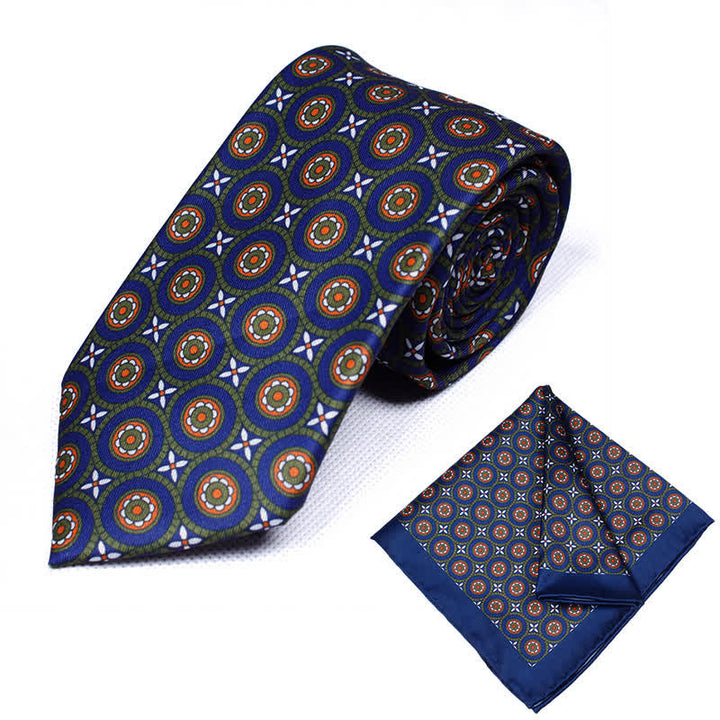 Conjunto de 2 corbatas y pañuelos con estampado geométrico de cachemira para hombre