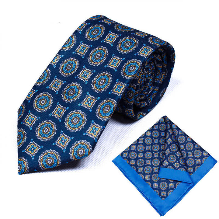 Conjunto de 2 corbatas y pañuelos con estampado geométrico de cachemira para hombre