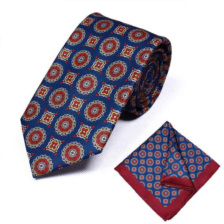 Conjunto de 2 corbatas y pañuelos con estampado geométrico de cachemira para hombre