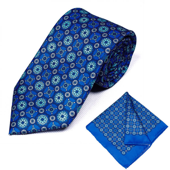 Conjunto de 2 corbatas y pañuelos con estampado geométrico de cachemira para hombre