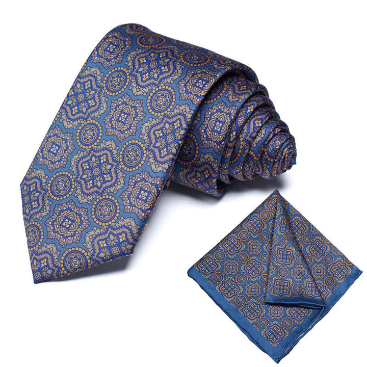 Conjunto de 2 corbatas y pañuelos con estampado geométrico de cachemira para hombre