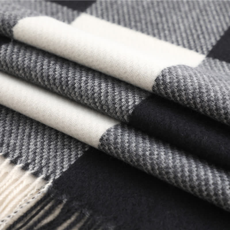Bufanda unisex cálida de invierno a rayas y cuadros con flecos