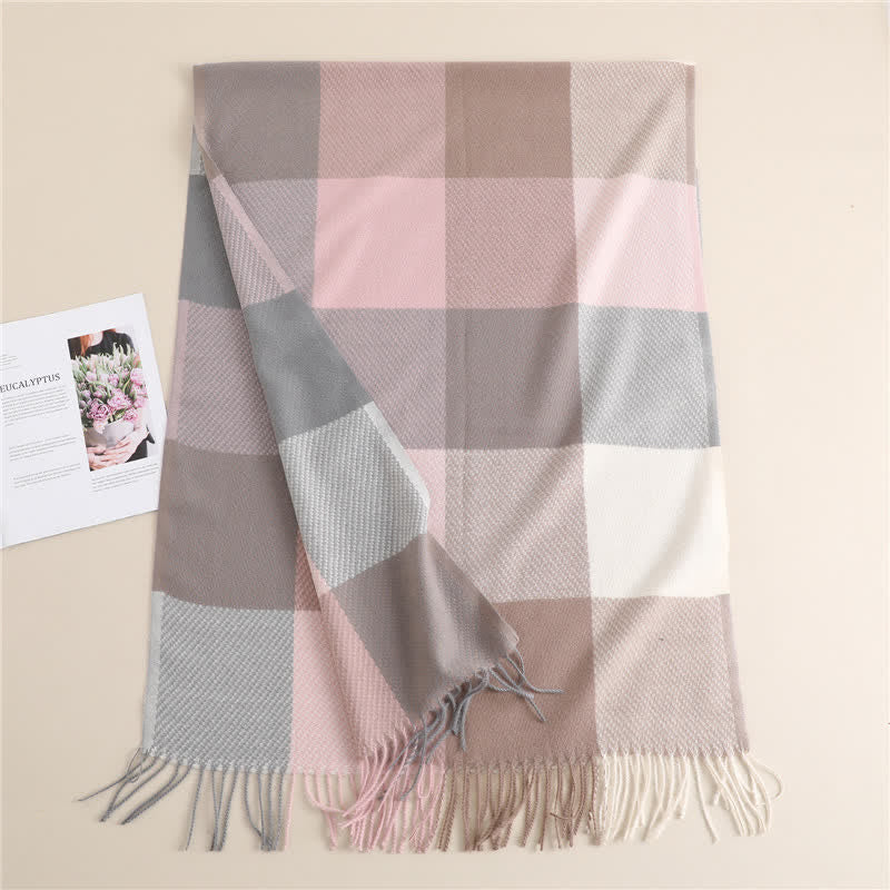 Bufanda unisex cálida de invierno a rayas y cuadros con flecos