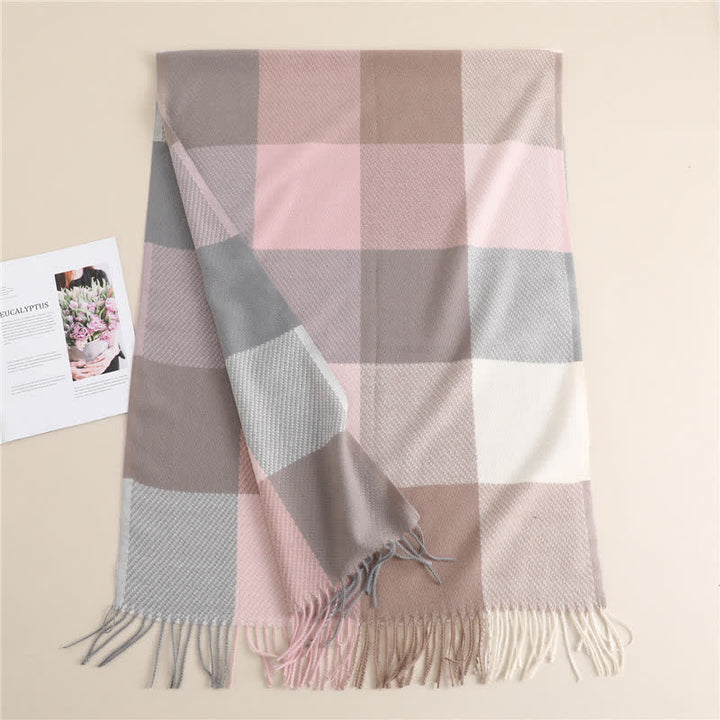 Bufanda unisex cálida de invierno a rayas y cuadros con flecos