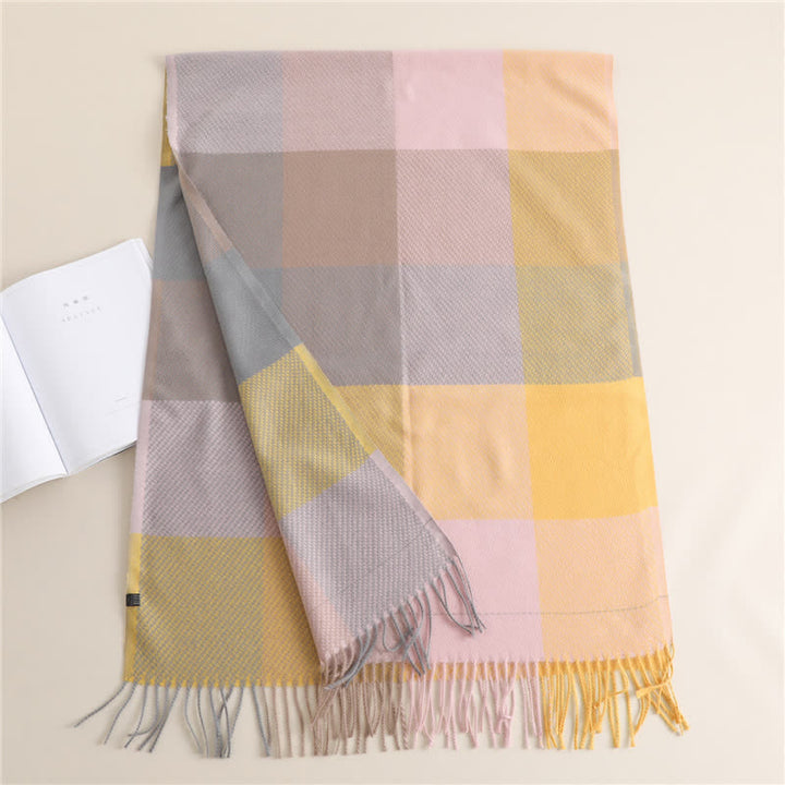 Bufanda unisex cálida de invierno a rayas y cuadros con flecos