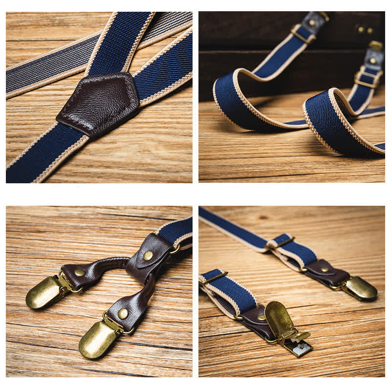 Tirantes elásticos para pantalones con espalda en Y, de color azul marino, informales, con 6 pinzas