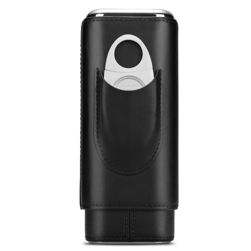 Estuche de cuero para humidor de puros de 3 dedos con cortador de puros