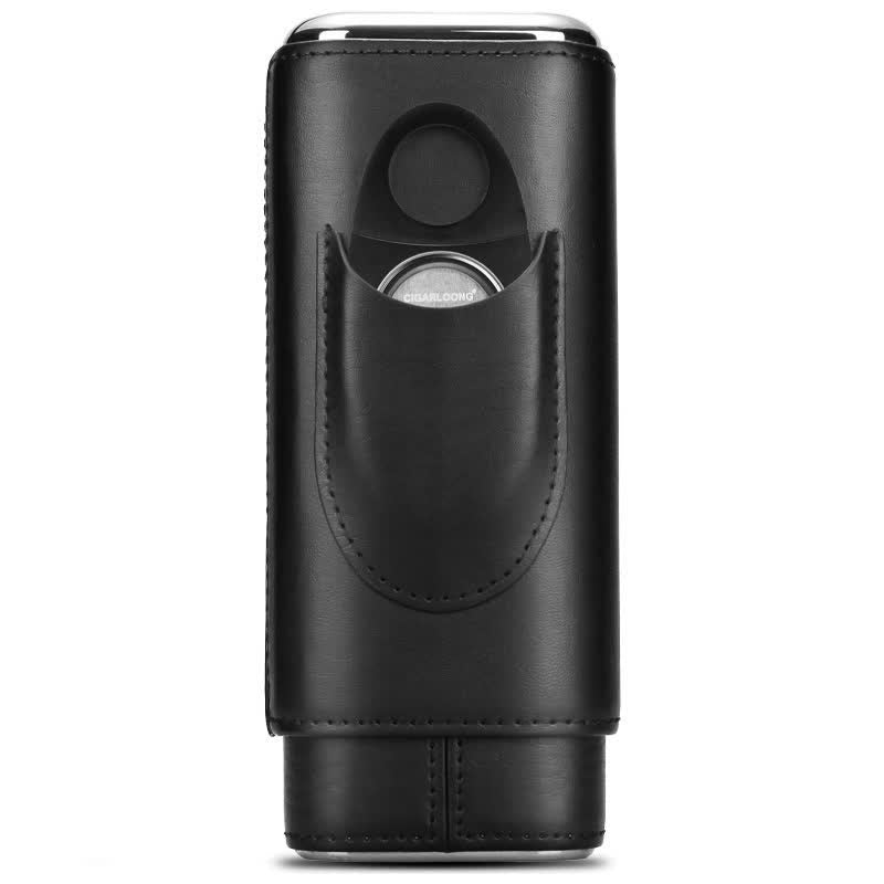 Estuche de cuero para humidor de puros de 3 dedos con cortador de puros