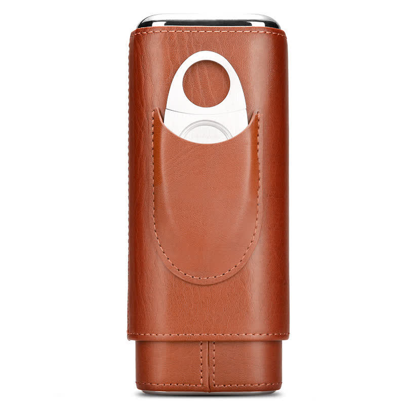 Estuche de cuero para humidor de puros de 3 dedos con cortador de puros